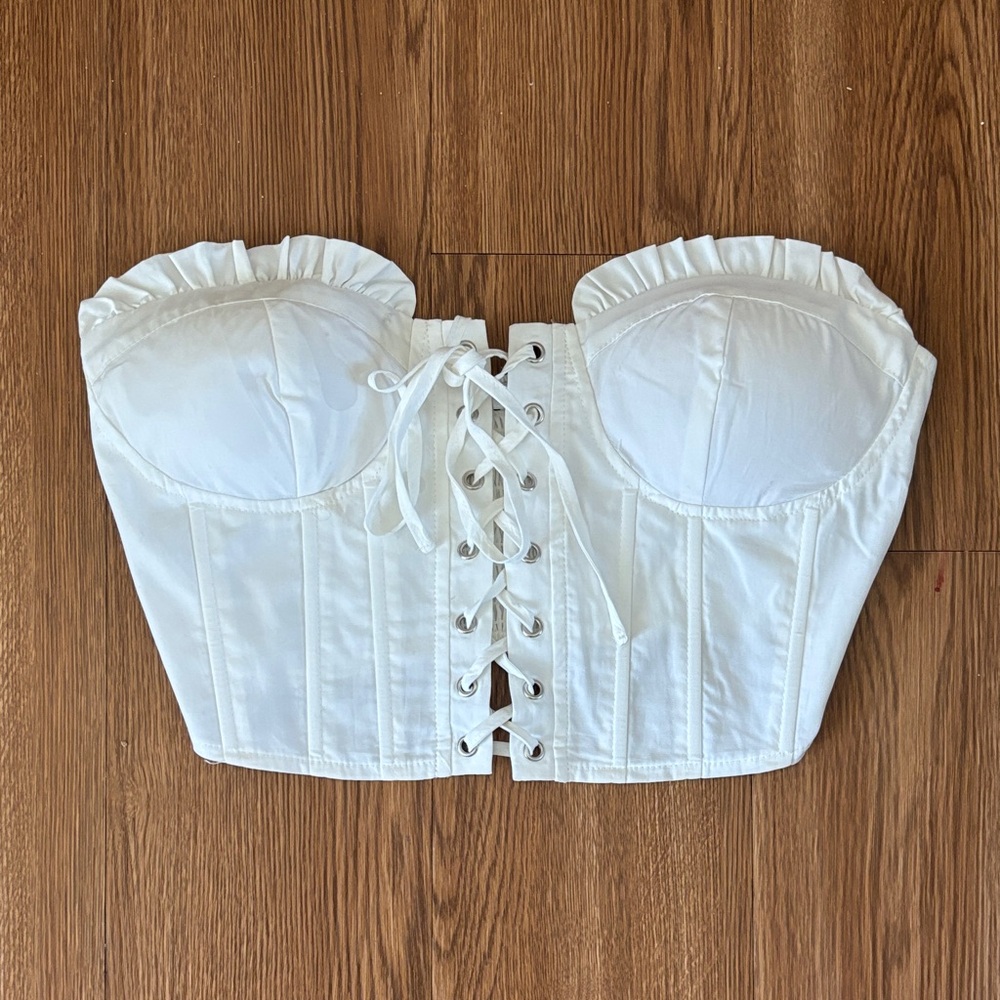 White Lace-Up Corset Top- Fashion Nova